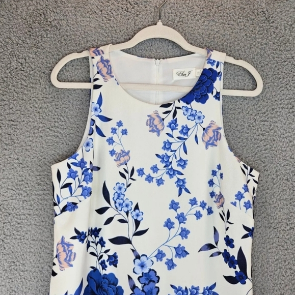 Eliza J Womens A Line Dress sz 12 White Blu Floral Ruffle Hem Church Date Night - Picture 3 of 11